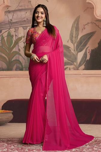 magenta ready to wear poly georgette designer saree