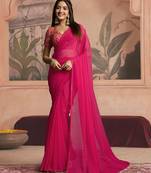 magenta ready to wear poly georgette designer saree