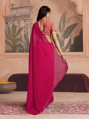 magenta ready to wear poly georgette designer saree 3
