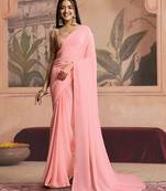 peach ready to wear poly georgette designer saree