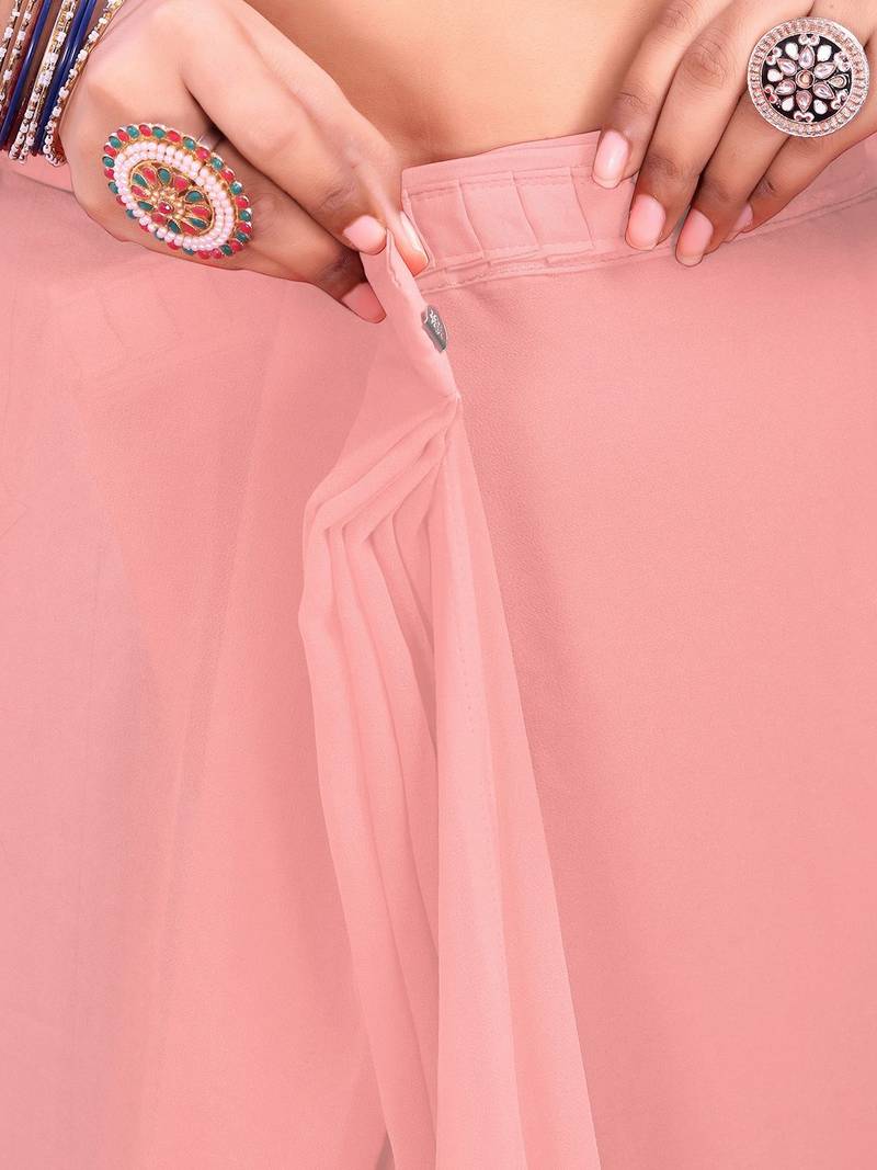 peach ready to wear poly georgette designer saree