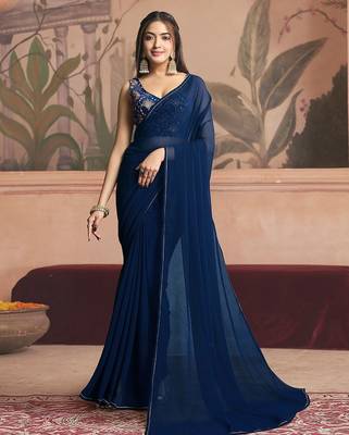navy_blue ready to wear poly georgette designer saree 1