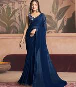 navy_blue ready to wear poly georgette designer saree