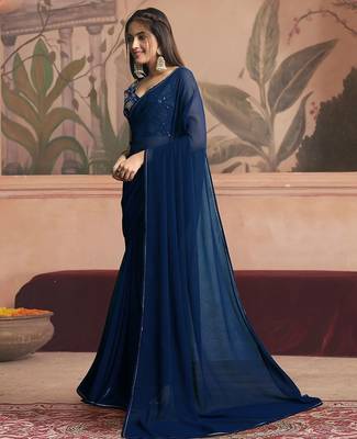 navy_blue ready to wear poly georgette designer saree 2