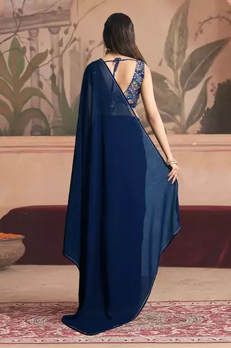 navy_blue ready to wear poly georgette designer saree