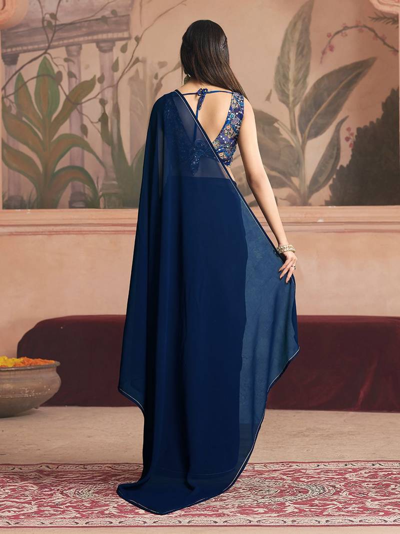 navy_blue ready to wear poly georgette designer saree