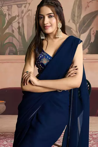 navy_blue ready to wear poly georgette designer saree