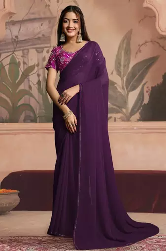 purple ready to wear poly georgette designer saree