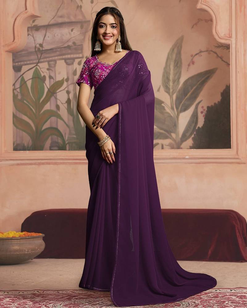 purple ready to wear poly georgette designer saree