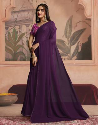 purple ready to wear poly georgette designer saree 2
