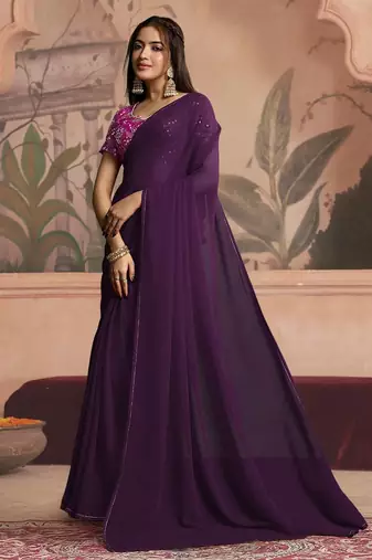 purple ready to wear poly georgette designer saree