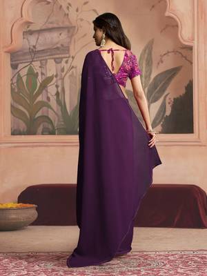 purple ready to wear poly georgette designer saree 3