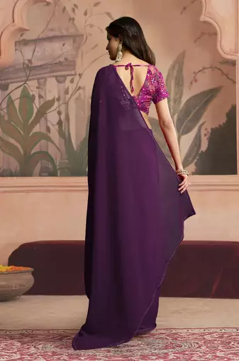 purple ready to wear poly georgette designer saree