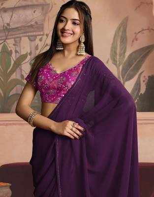 purple ready to wear poly georgette designer saree 4