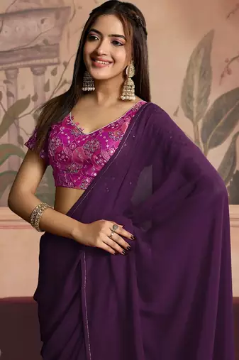 purple ready to wear poly georgette designer saree