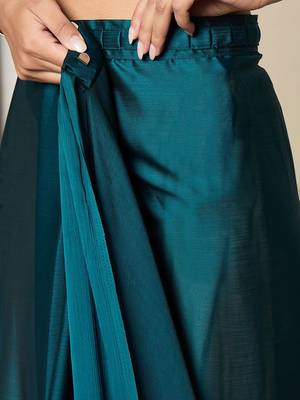 blue satin ready to wear saree with blouse piece 5