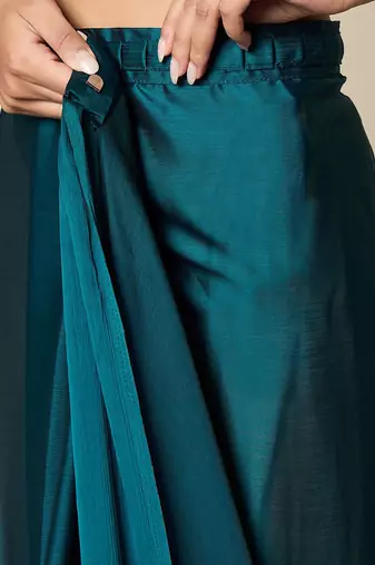 blue satin ready to wear saree with blouse piece