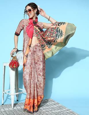 beige beige printed saree 1
