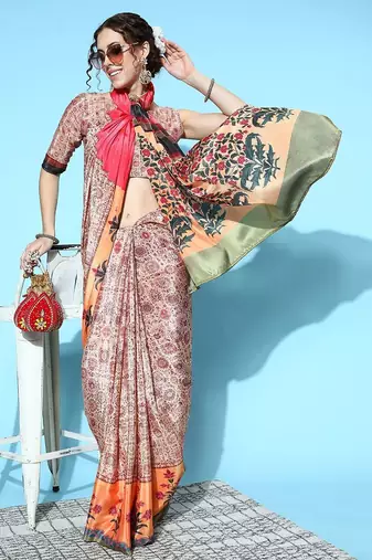 beige beige printed saree