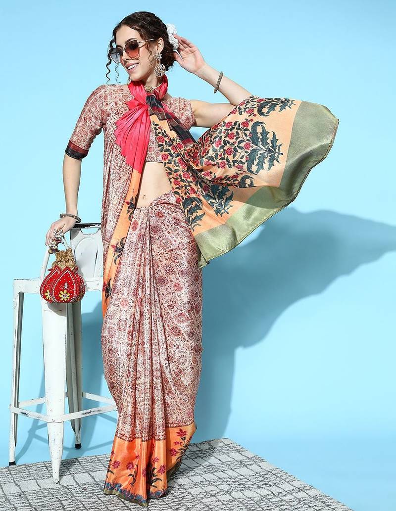 beige beige printed saree