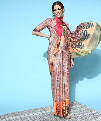 beige beige printed saree 2