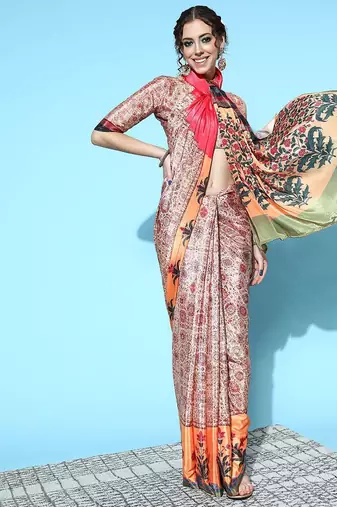 beige beige printed saree