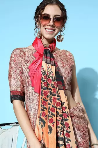 beige beige printed saree