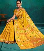 mustard ethnic motifs woven design zari paithani saree