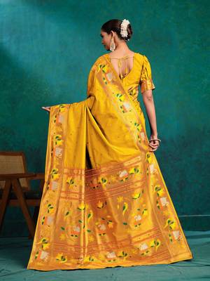 mustard ethnic motifs woven design zari paithani saree 3