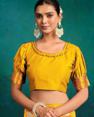 mustard ethnic motifs woven design zari paithani saree 5