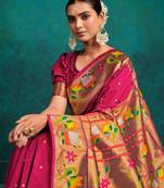 pink woven designed zari paithani saree