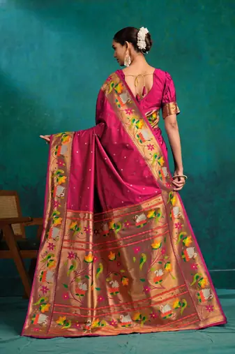pink woven designed zari paithani saree