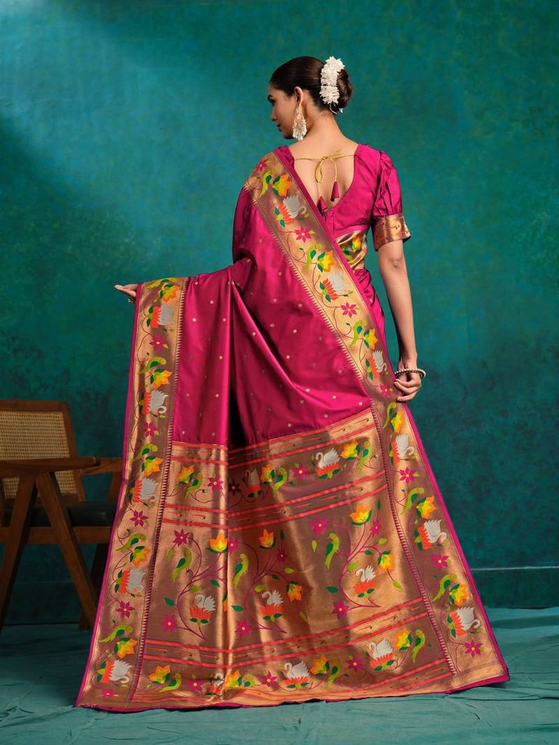 pink woven designed zari paithani saree