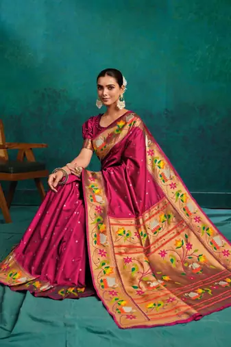 pink woven designed zari paithani saree
