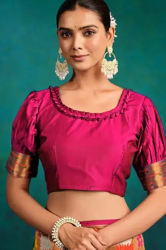 pink woven designed zari paithani saree