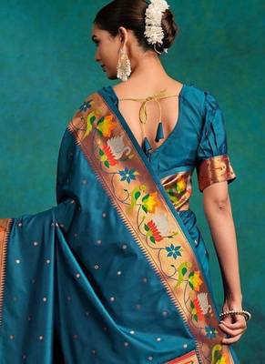 green woven designed zari paithani saree 3
