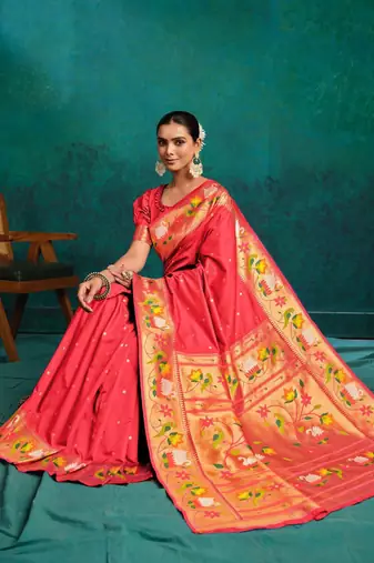 pink woven design zari paithani saree