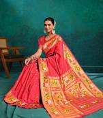 pink woven design zari paithani saree