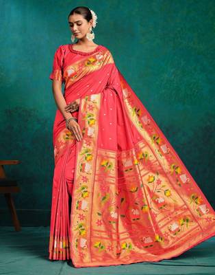 pink woven design zari paithani saree 2