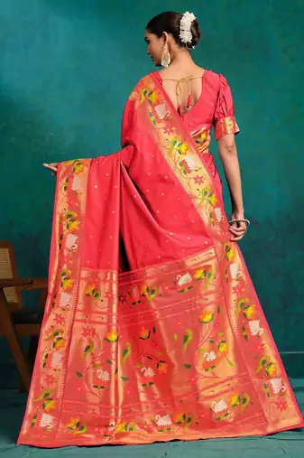 pink woven design zari paithani saree
