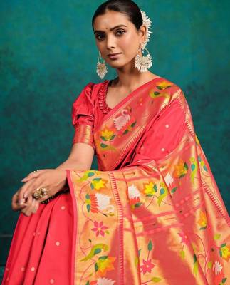 pink woven design zari paithani saree 4