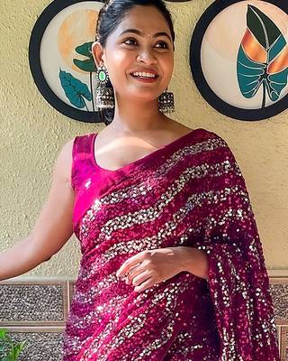 purple embellished sequinned poly georgette saree 3