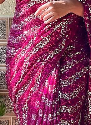 purple embellished sequinned poly georgette saree 4