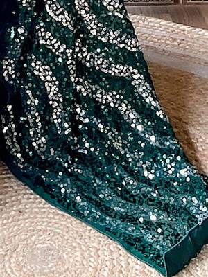 green sequinned poly georgette saree 5