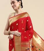 red woven design silk blend paithani saree