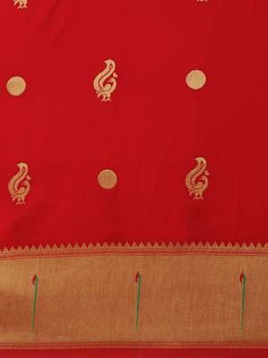 red woven design silk blend paithani saree 4