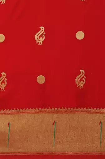 red woven design silk blend paithani saree