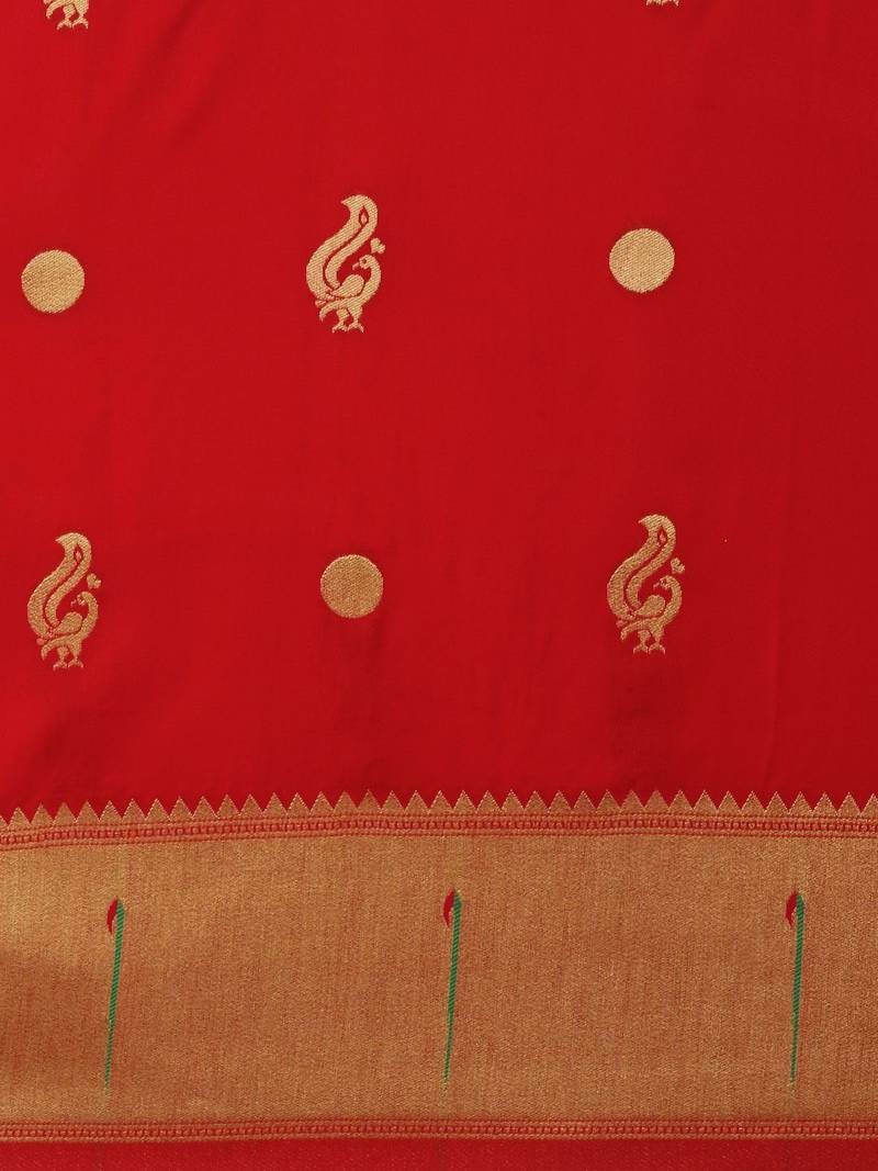 red woven design silk blend paithani saree