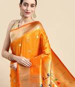 orange woven design silk blend paithani saree