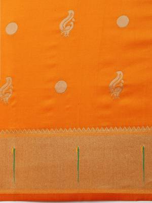 orange woven design silk blend paithani saree 4